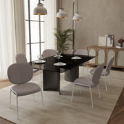 Celestial Modern Boucle Dining Side Chair with Black/White Powder Coated Iron Frame White Armless Grey Dining Chair Leisuremod