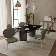 Celestial Modern Boucle Dining Side Chair with Black/White Powder Coated Iron Frame White Armless Green Dining Chair Leisuremod