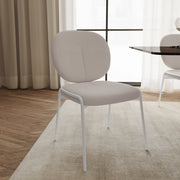 Celestial Modern Boucle Dining Side Chair with Black/White Powder Coated Iron Frame White Armless White Dining Chair Leisuremod