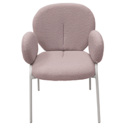 Celestial Modern Boucle Dining Side Chair with Black/White Powder Coated Iron Frame White With Arm Grey Dining Chair Leisuremod