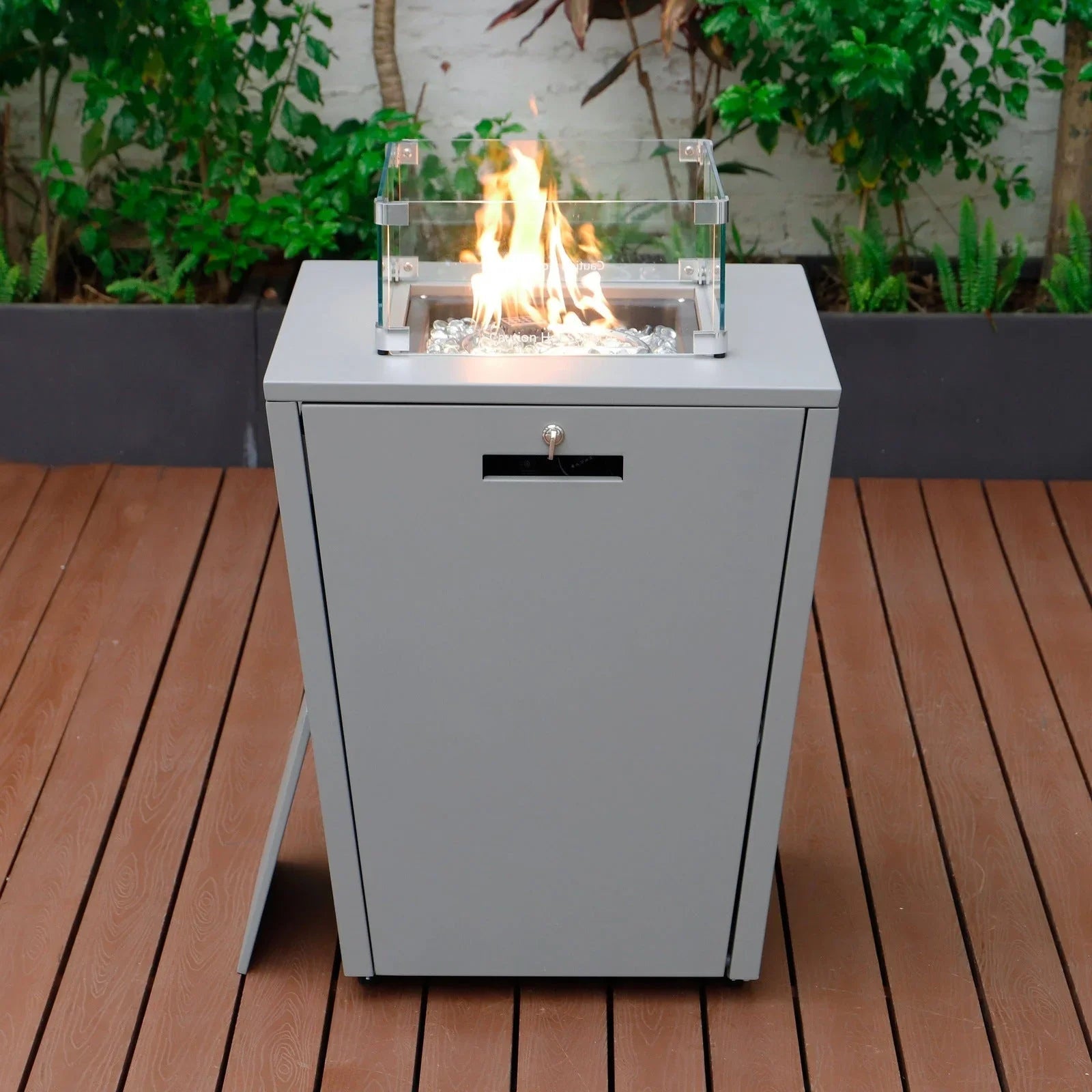 Chelsea Steel Fire Pit Table with Tempered Glass Wind Guard and Lid - Elax Furniture
