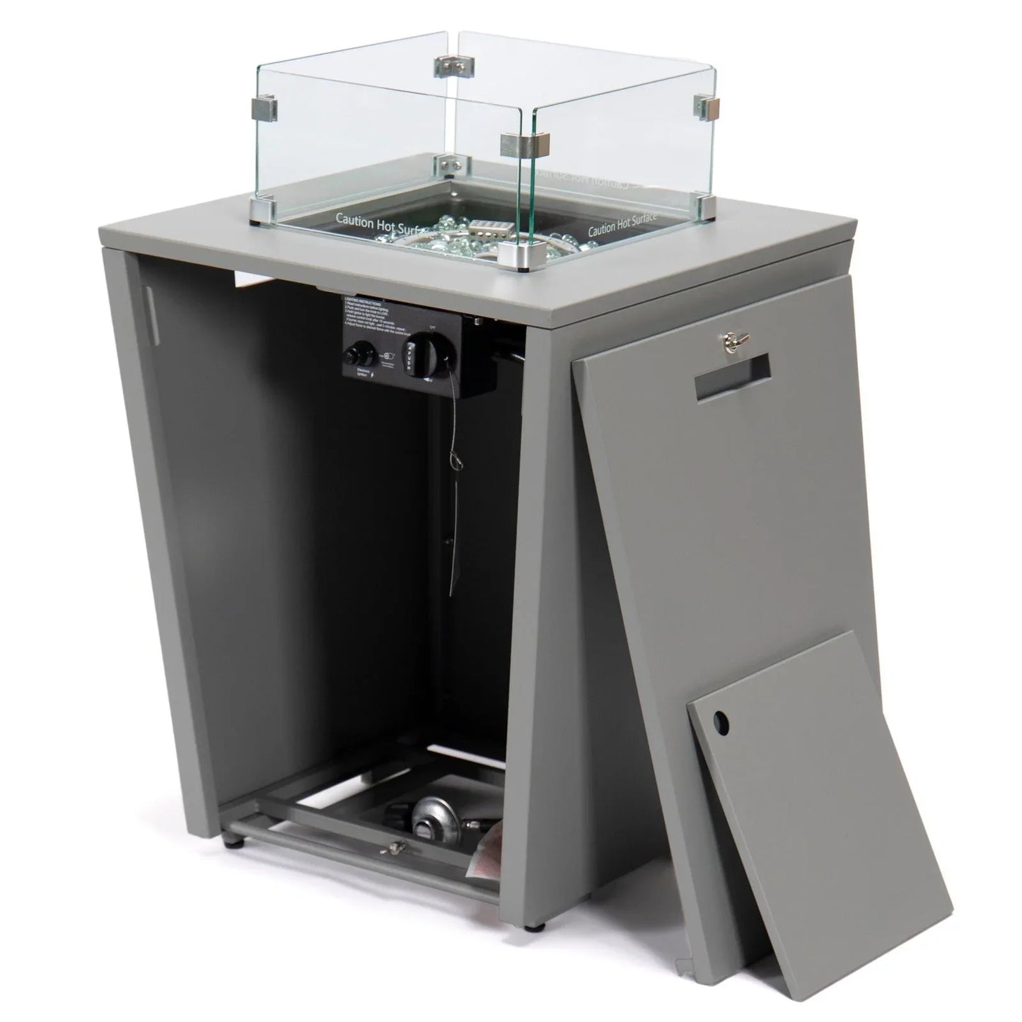 Chelsea Steel Fire Pit Table with Tempered Glass Wind Guard and Lid - Elax Furniture