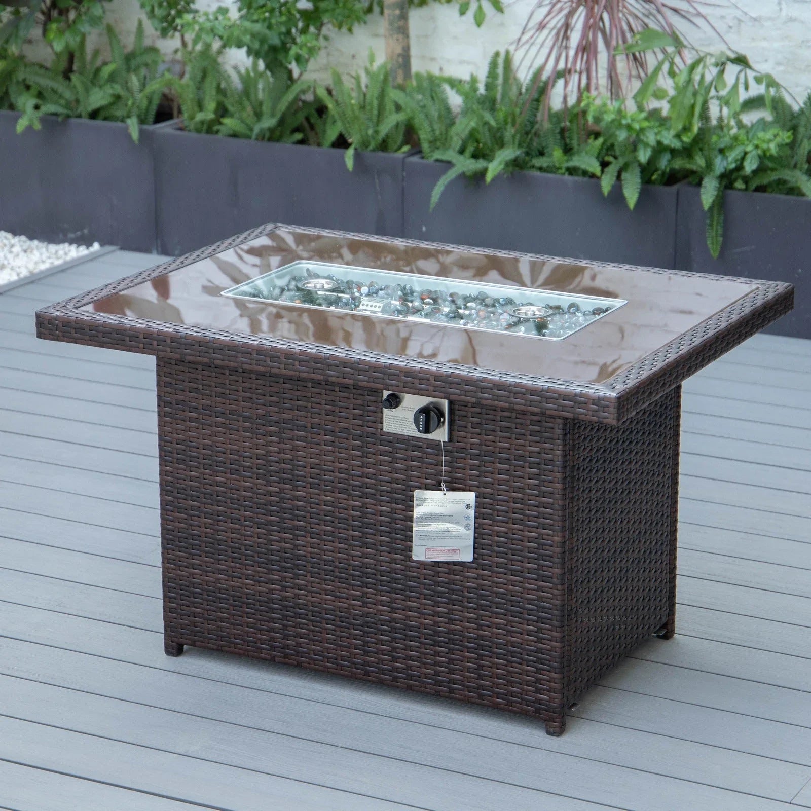 Mace Patio Modern Wicker Propane Fire Pit Table - Elax Furniture