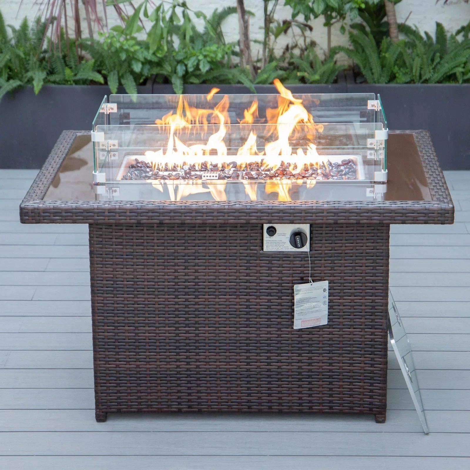 Mace Patio Modern Wicker Propane Fire Pit Table - Elax Furniture