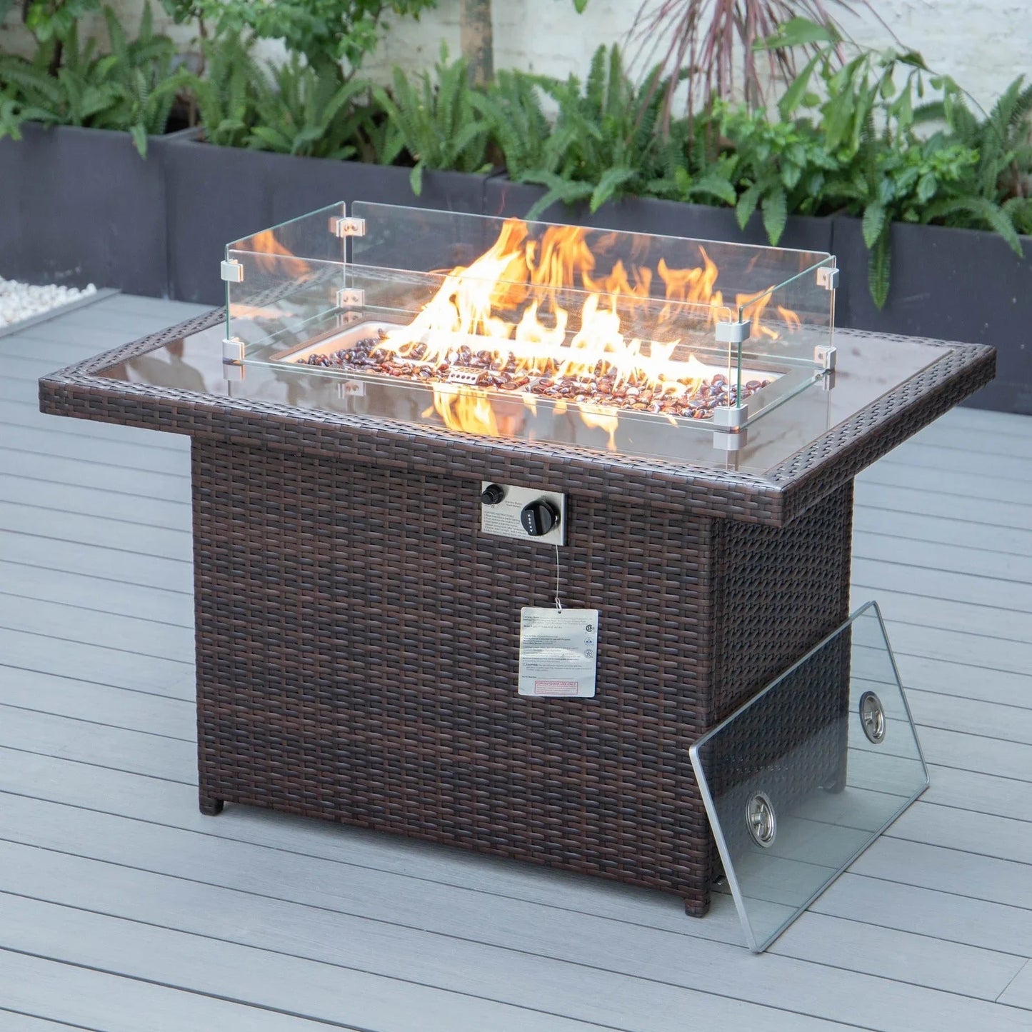 Mace Patio Modern Wicker Propane Fire Pit Table - Elax Furniture