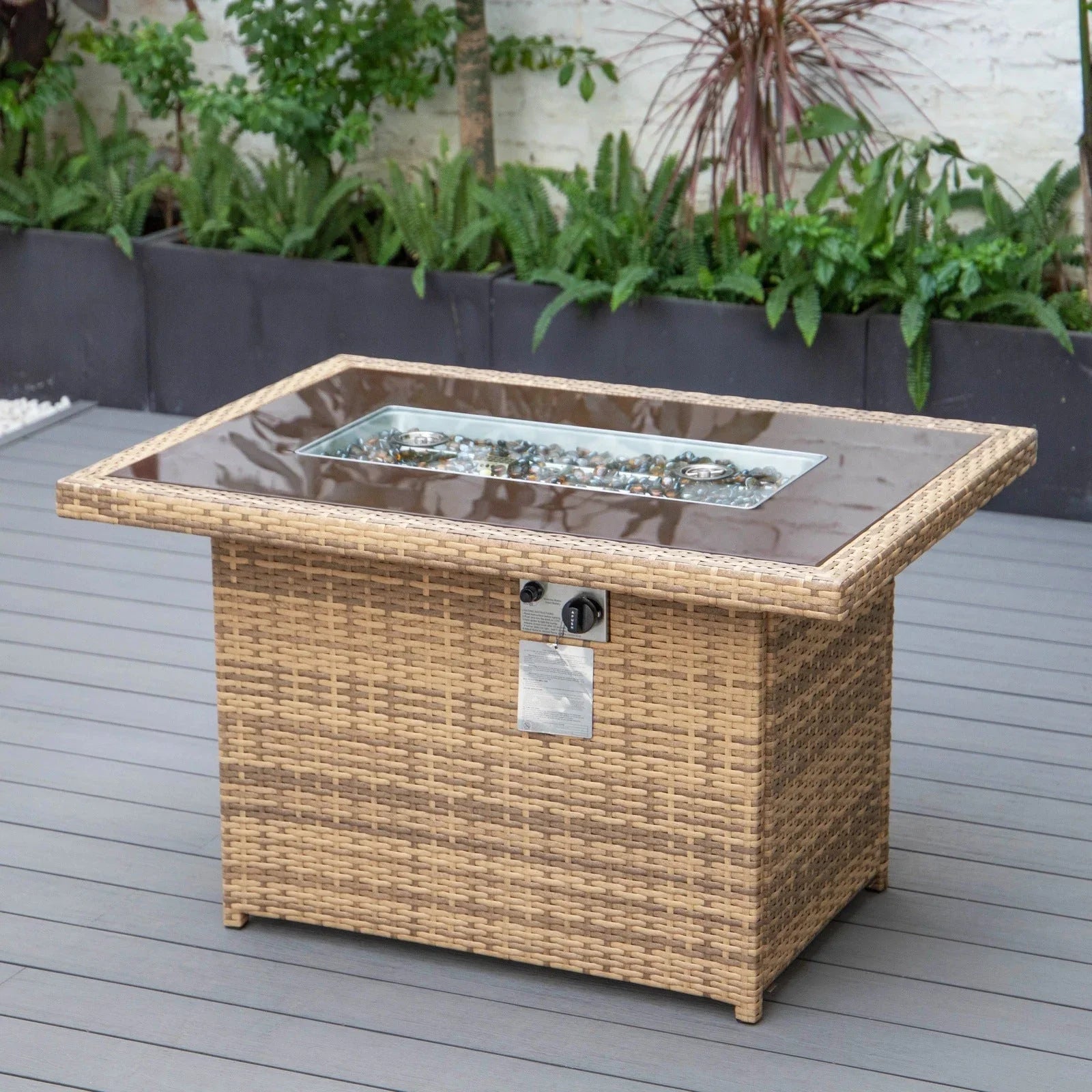 Mace Patio Modern Wicker Propane Fire Pit Table - Elax Furniture