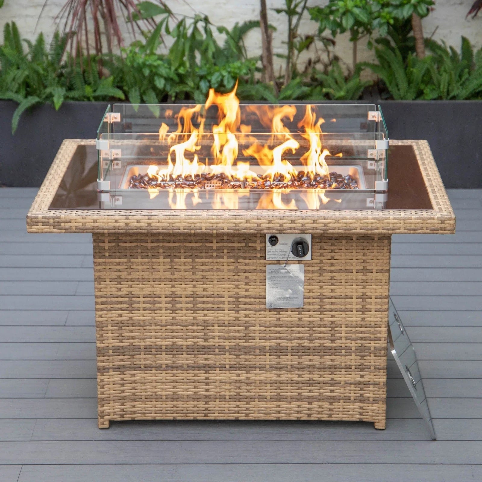Mace Patio Modern Wicker Propane Fire Pit Table - Elax Furniture