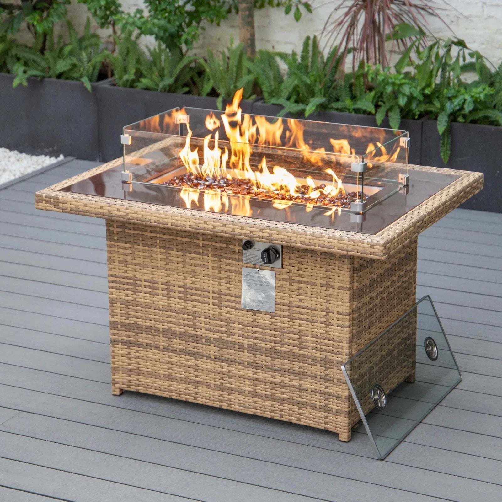 Mace Patio Modern Wicker Propane Fire Pit Table - Elax Furniture