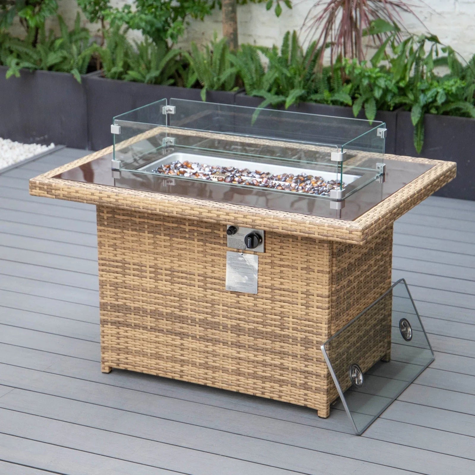 Mace Patio Modern Wicker Propane Fire Pit Table - Elax Furniture