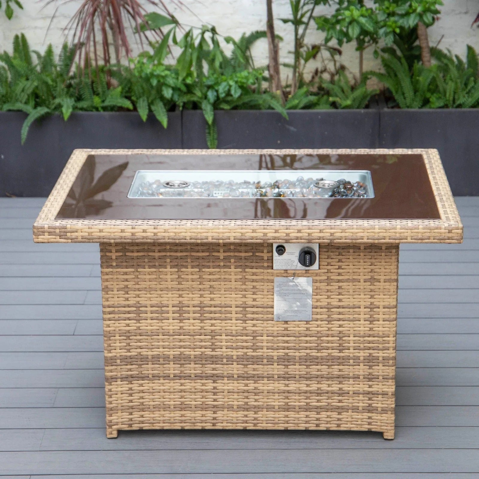 Mace Patio Modern Wicker Propane Fire Pit Table - Elax Furniture