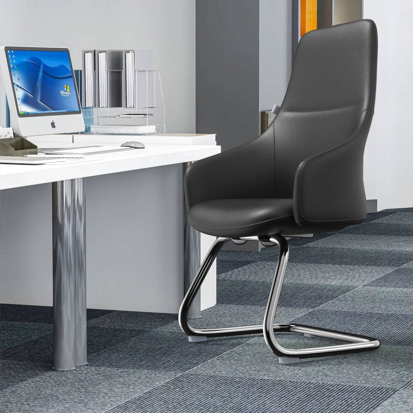 Celeste Leather Conference Office Chair with Upholstered Seat and Armrest - Elax Furniture