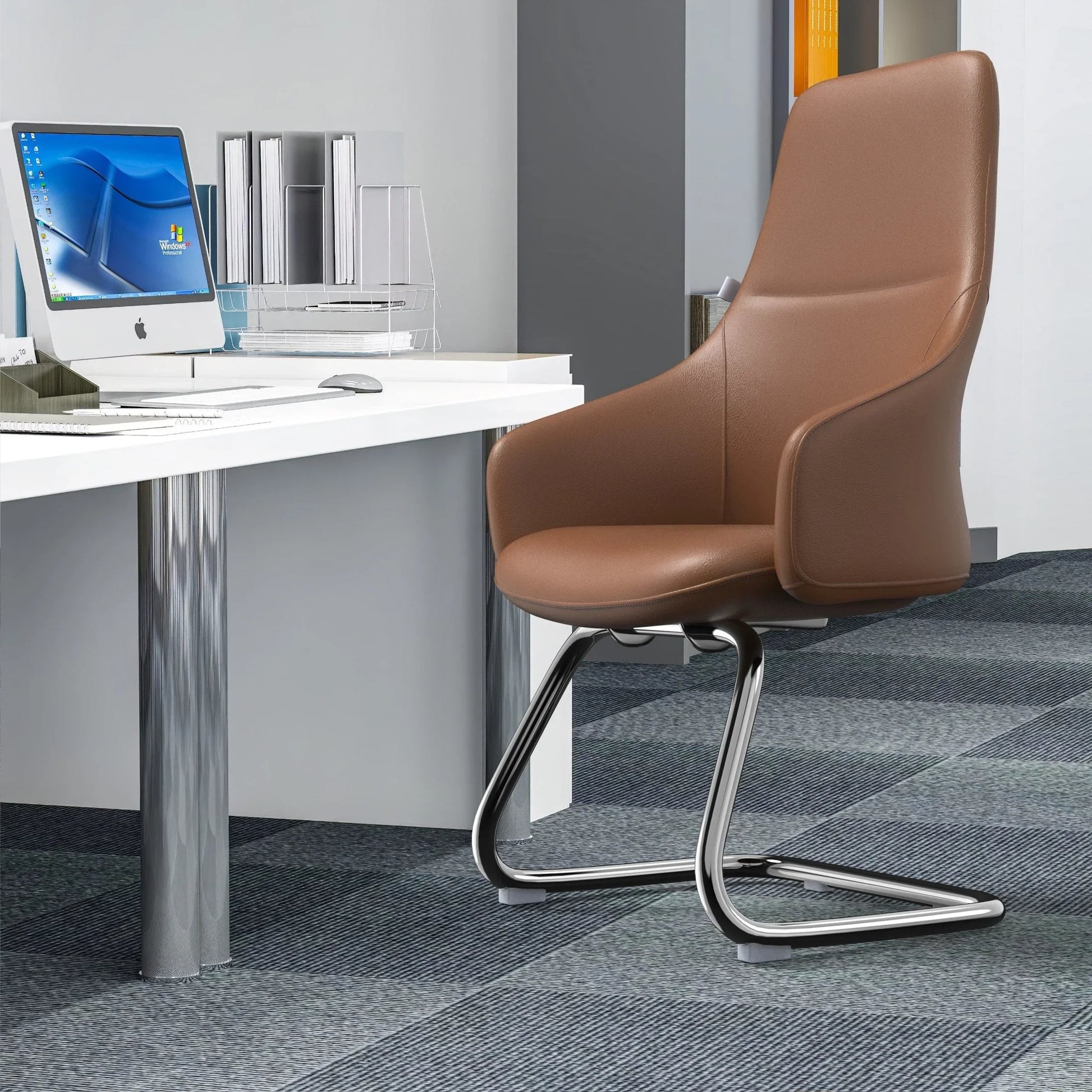 Celeste Leather Conference Office Chair with Upholstered Seat and Armrest - Elax Furniture