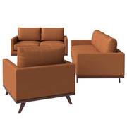 Chester 3-Piece Leather Living Room Sofa Set with Birch Wood Base Cognac Tan Sofa Set Leisuremod