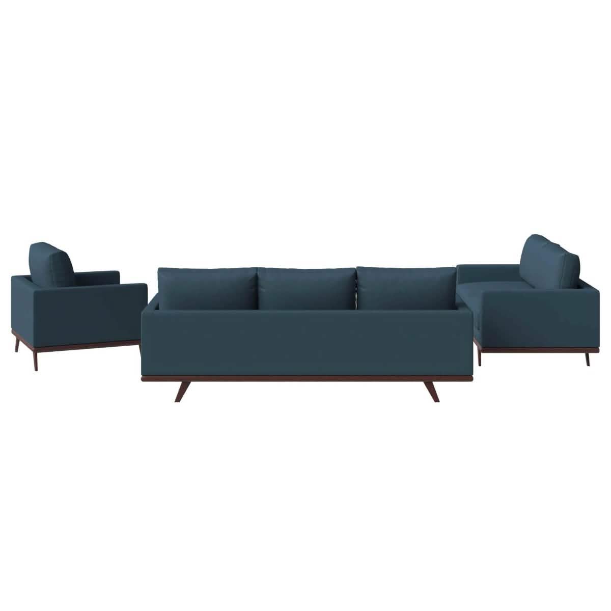 Chester 3-Piece Leather Living Room Sofa Set with Birch Wood Base Navy Blue Sofa Set Leisuremod