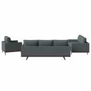 Chester 3-Piece Leather Living Room Sofa Set with Birch Wood Base Grey Sofa Set Leisuremod