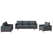 Chester 3-Piece Leather Living Room Sofa Set with Birch Wood Base Grey Sofa Set Leisuremod