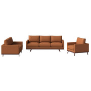 Chester 3-Piece Leather Living Room Sofa Set with Birch Wood Base Cognac Tan Sofa Set Leisuremod