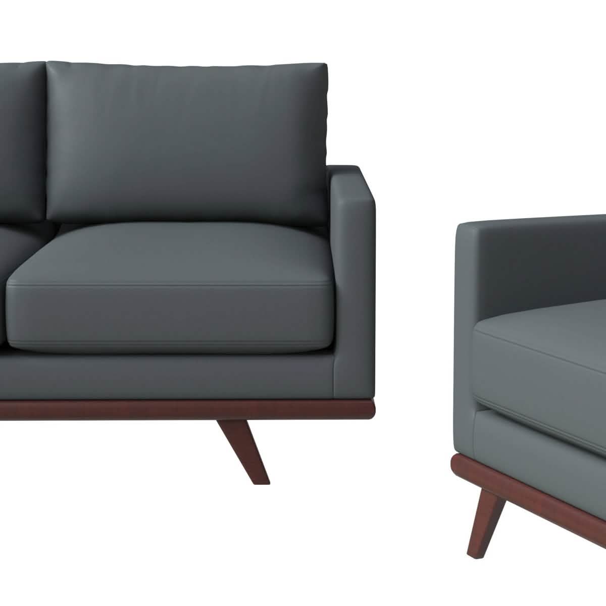 Chester 3-Piece Leather Living Room Sofa Set with Birch Wood Base Grey Sofa Set Leisuremod