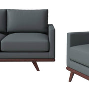 Chester 3-Piece Leather Living Room Sofa Set with Birch Wood Base Grey Sofa Set Leisuremod