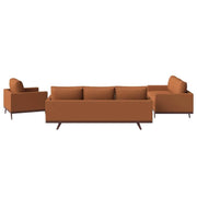 Chester 3-Piece Leather Living Room Sofa Set with Birch Wood Base Cognac Tan Sofa Set Leisuremod