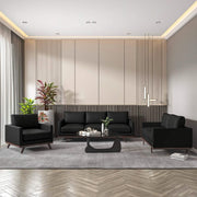 Chester 3-Piece Leather Living Room Sofa Set with Birch Wood Base Black Sofa Set Leisuremod