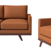 Chester 3-Piece Leather Living Room Sofa Set with Birch Wood Base Cognac Tan Sofa Set Leisuremod