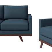 Chester 3-Piece Leather Living Room Sofa Set with Birch Wood Base Navy Blue Sofa Set Leisuremod