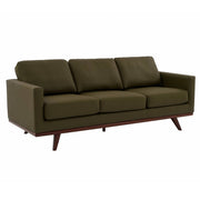 Chester 3-Seater Leather/Mesh Full Size Sofa in Birch Wood Base Leather Green Sofa Leisuremod