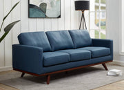 Chester 3-Seater Leather/Mesh Full Size Sofa in Birch Wood Base Leather Navy Blue Sofa Leisuremod