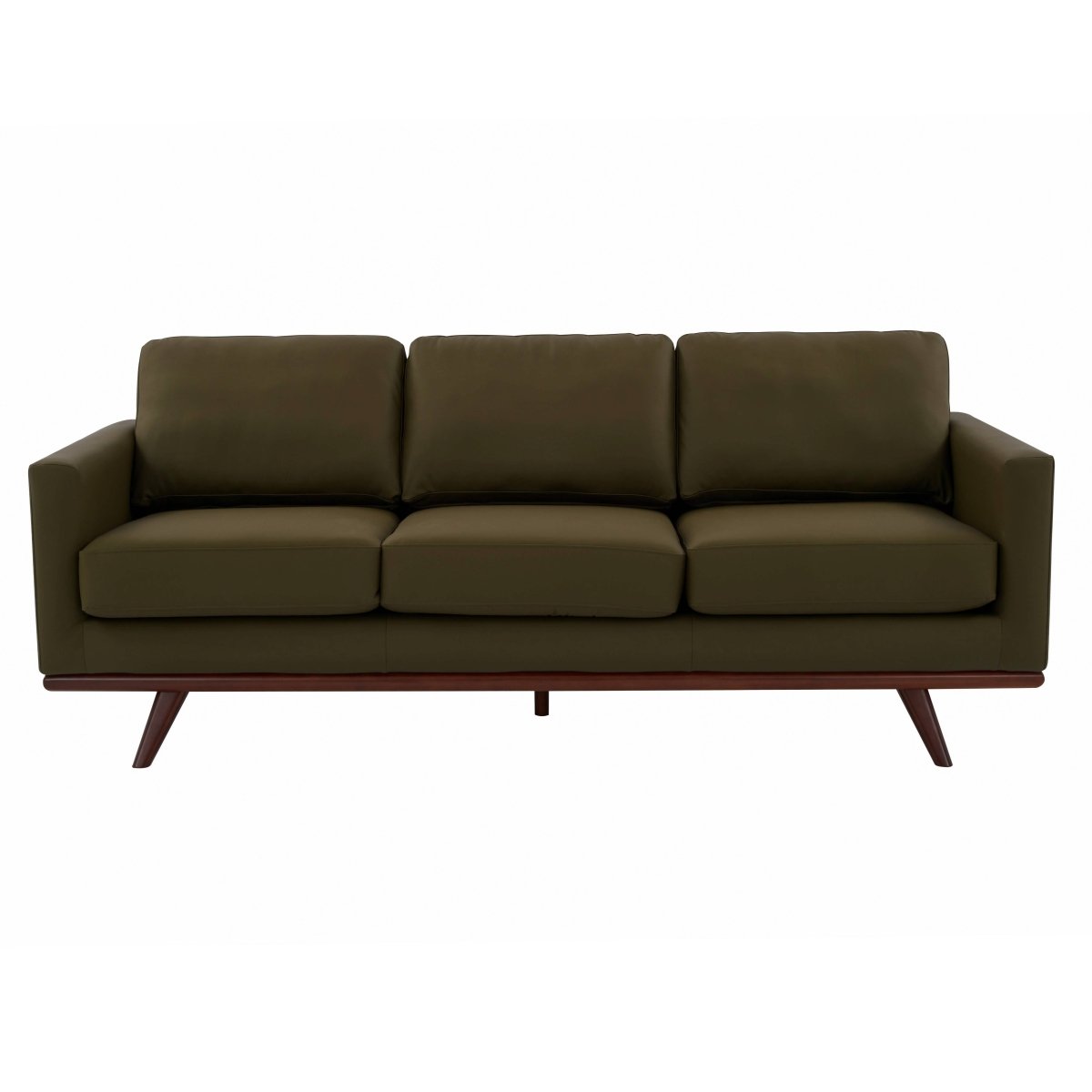 Chester 3-Seater Leather/Mesh Full Size Sofa in Birch Wood Base Leather Green Sofa Leisuremod