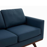 Chester 3-Seater Leather/Mesh Full Size Sofa in Birch Wood Base Leather Navy Blue Sofa Leisuremod