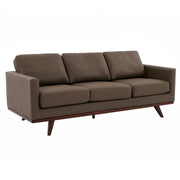 Chester 3-Seater Leather/Mesh Full Size Sofa in Birch Wood Base Leather Taupe Sofa Leisuremod