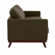 Chester 3-Seater Leather/Mesh Full Size Sofa in Birch Wood Base Leather Green Sofa Leisuremod