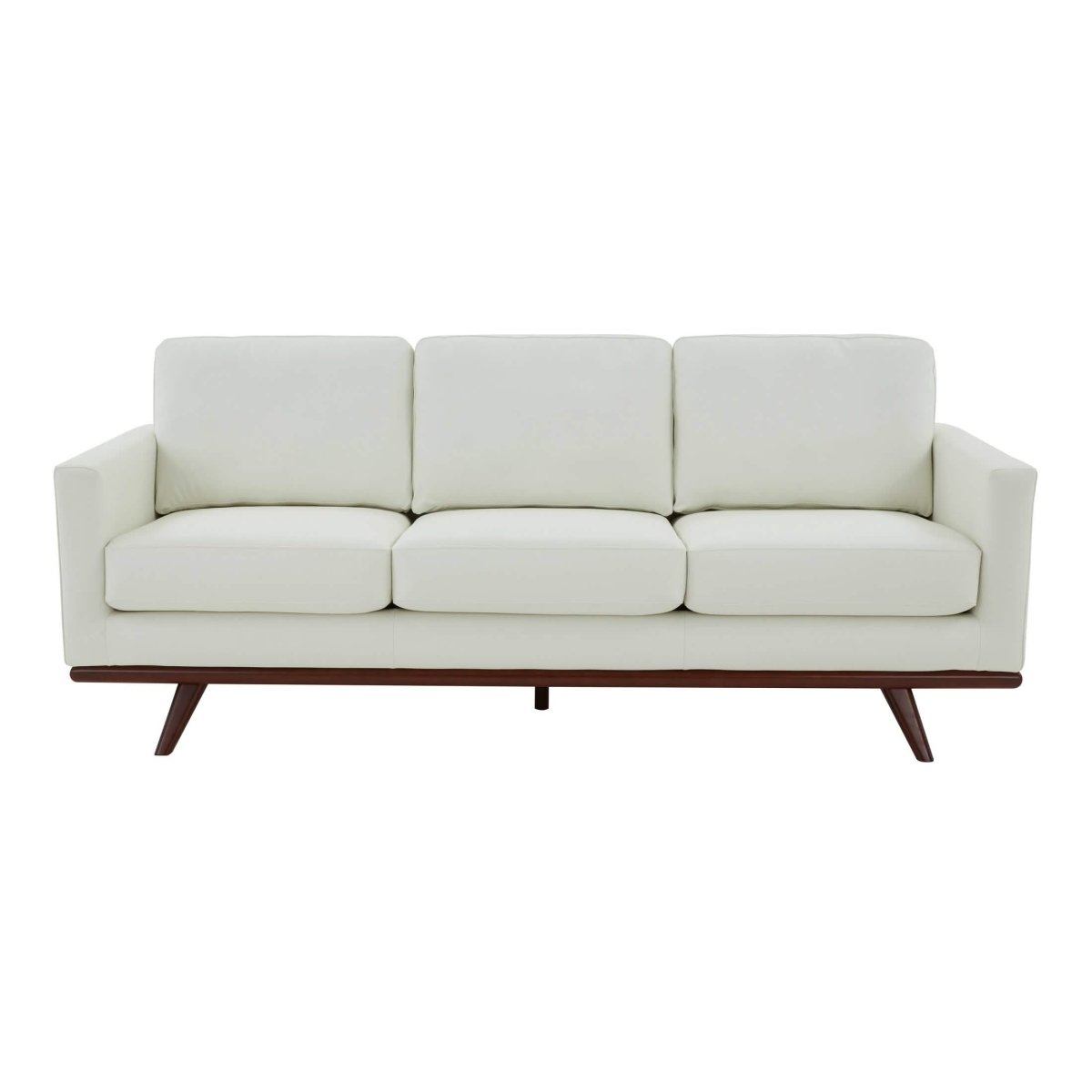 Chester 3-Seater Leather/Mesh Full Size Sofa in Birch Wood Base Leather White Sofa Leisuremod