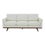 Chester 3-Seater Leather/Mesh Full Size Sofa in Birch Wood Base Leather White Sofa Leisuremod