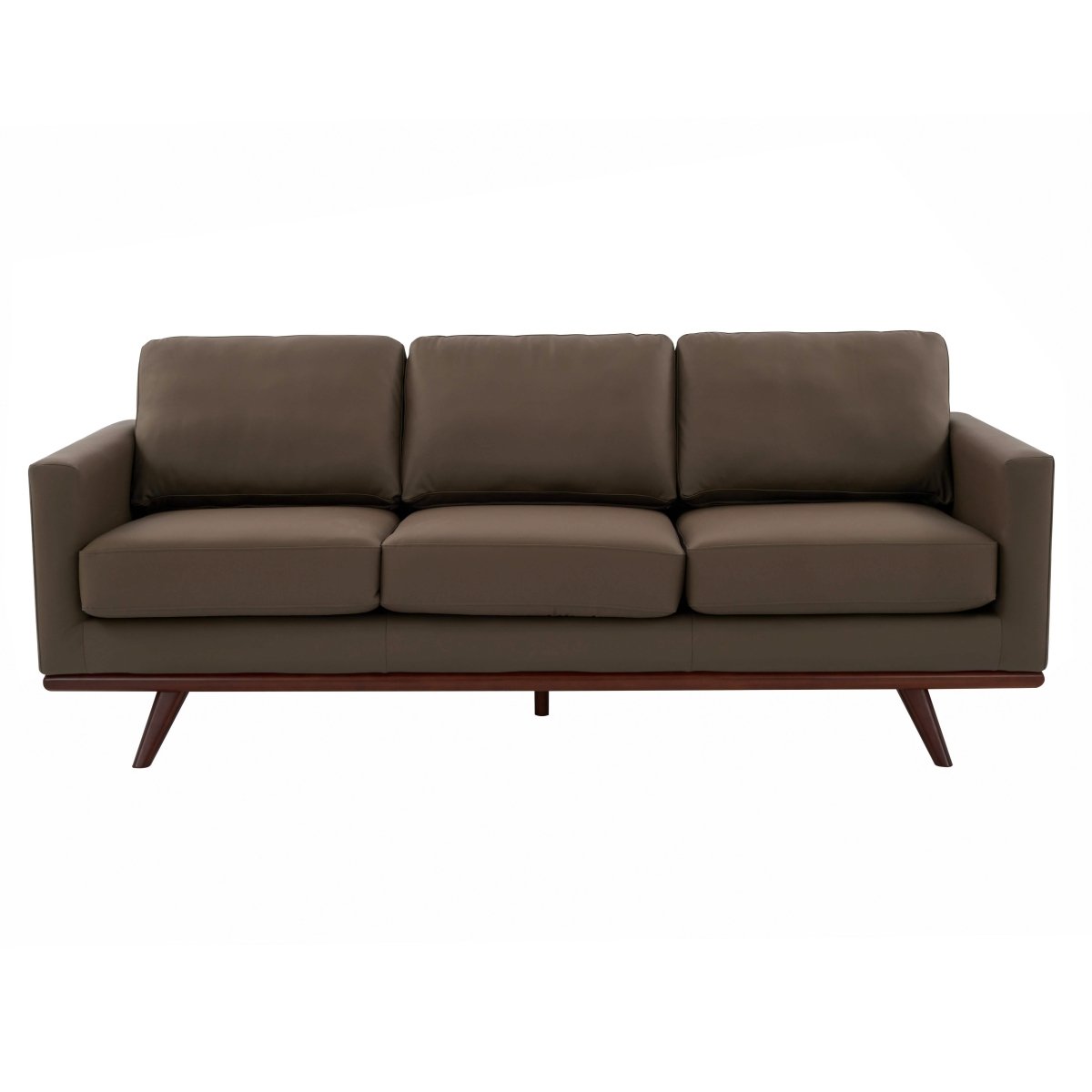 Chester 3-Seater Leather/Mesh Full Size Sofa in Birch Wood Base Leather Taupe Sofa Leisuremod