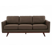 Chester 3-Seater Leather/Mesh Full Size Sofa in Birch Wood Base Leather Taupe Sofa Leisuremod