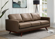 Chester 3-Seater Leather/Mesh Full Size Sofa in Birch Wood Base Leather Taupe Sofa Leisuremod