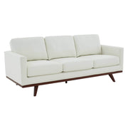 Chester 3-Seater Leather/Mesh Full Size Sofa in Birch Wood Base Leather White Sofa Leisuremod
