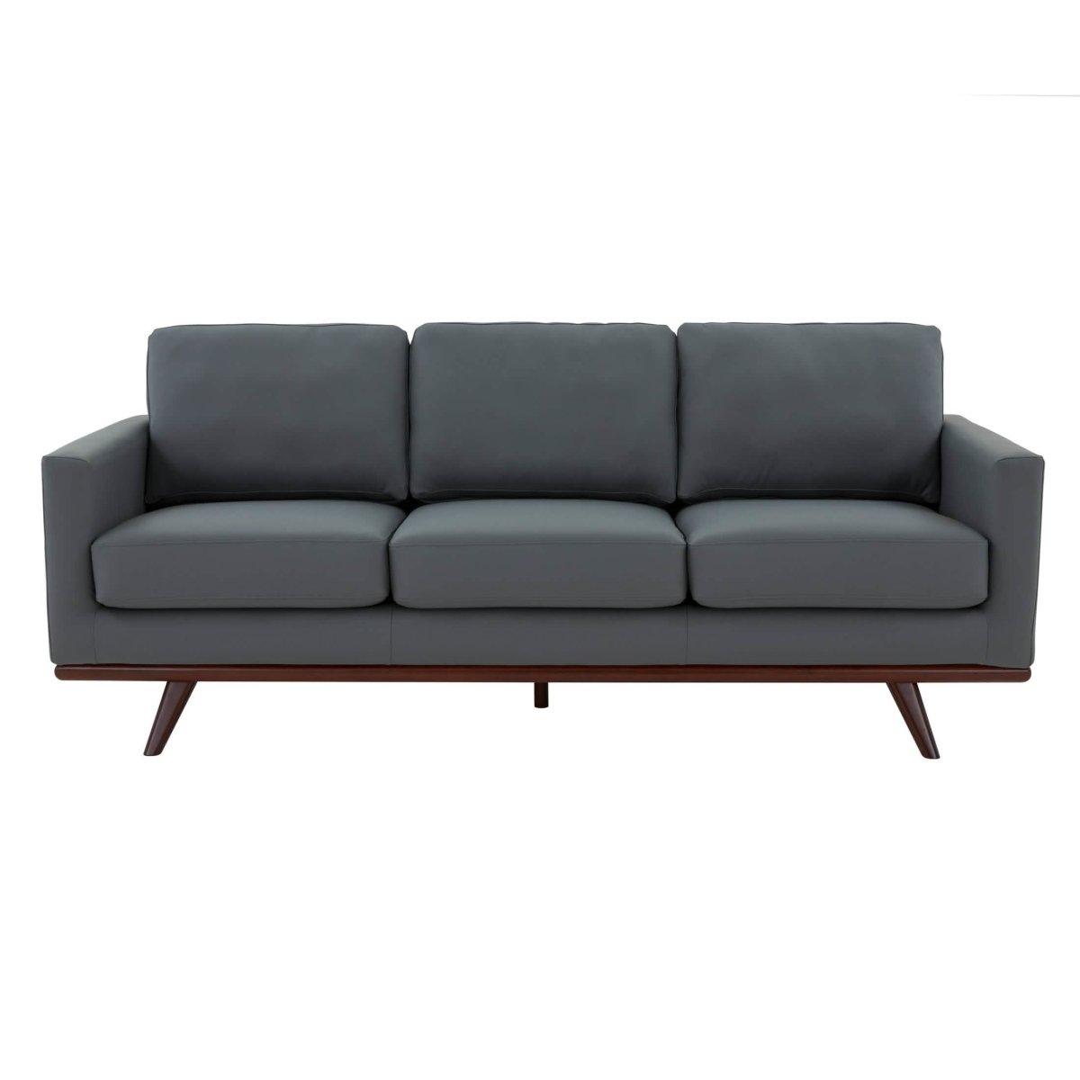 Chester 3-Seater Leather/Mesh Full Size Sofa in Birch Wood Base Leather Grey Sofa Leisuremod