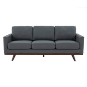 Chester 3-Seater Leather/Mesh Full Size Sofa in Birch Wood Base Leather Grey Sofa Leisuremod