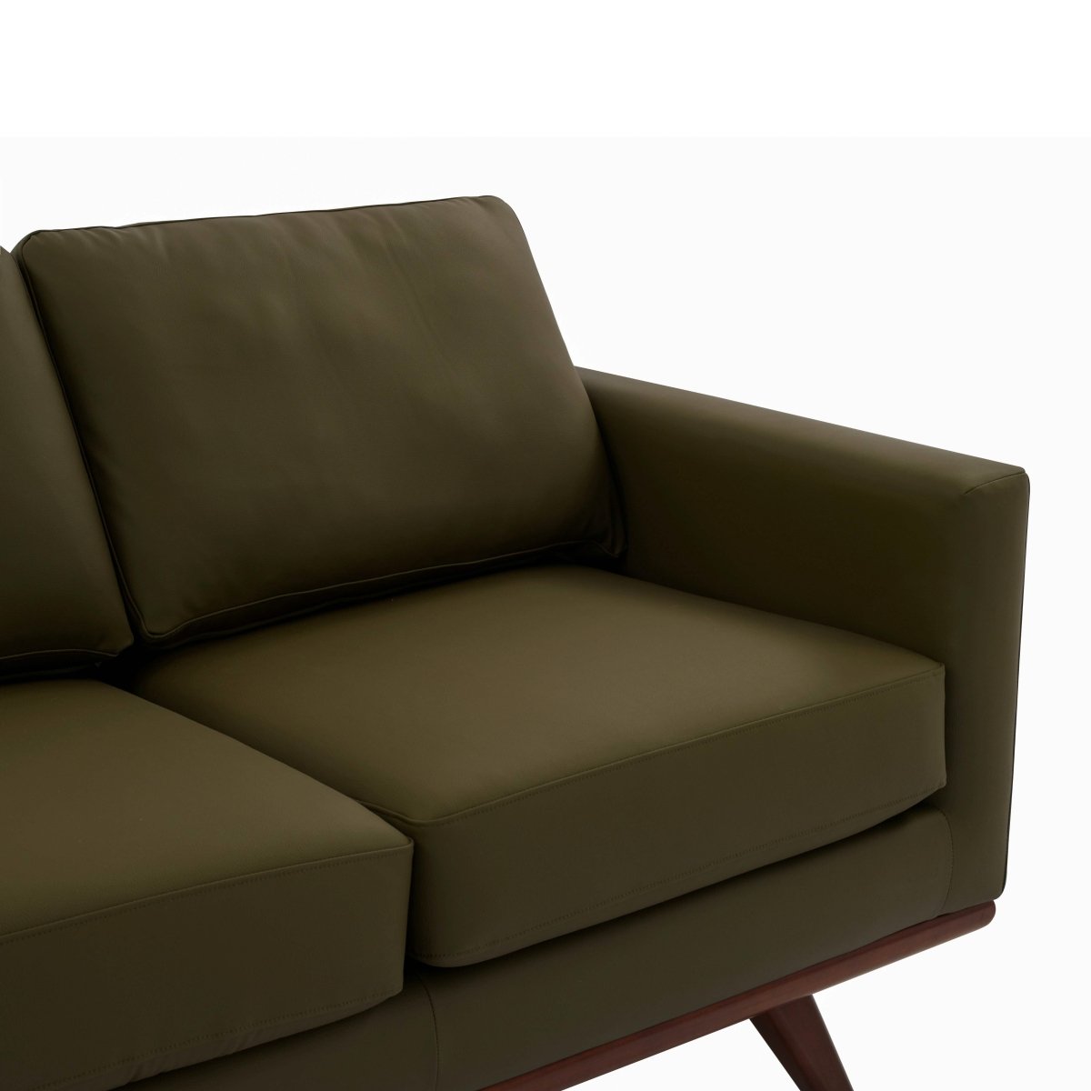Chester 3-Seater Leather/Mesh Full Size Sofa in Birch Wood Base Leather Green Sofa Leisuremod