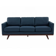 Chester 3-Seater Leather/Mesh Full Size Sofa in Birch Wood Base Leather Navy Blue Sofa Leisuremod