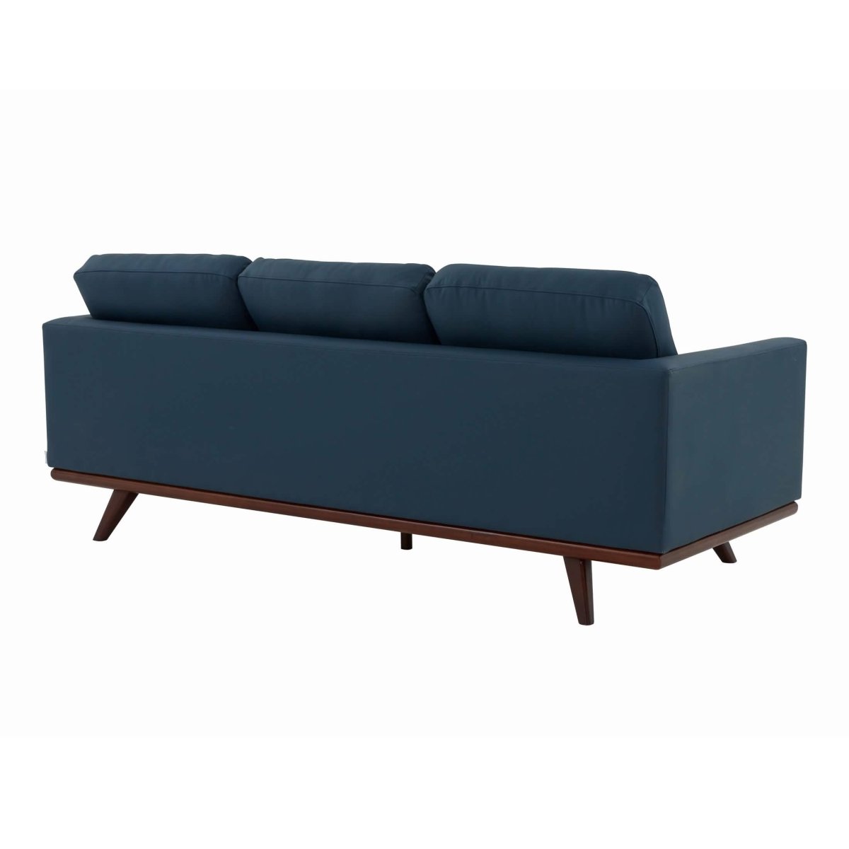 Chester 3-Seater Leather/Mesh Full Size Sofa in Birch Wood Base Leather Navy Blue Sofa Leisuremod