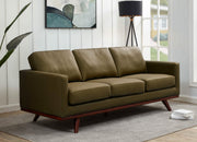 Chester 3-Seater Leather/Mesh Full Size Sofa in Birch Wood Base Leather Green Sofa Leisuremod