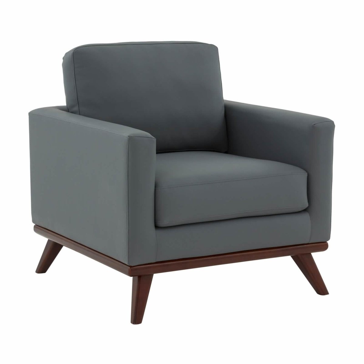 Chester Modern Leather/Mesh Accent Arm Chair With Birch Wood Base Leather Grey Sofa Leisuremod
