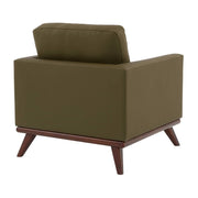 Chester Modern Leather/Mesh Accent Arm Chair With Birch Wood Base Leather Green Sofa Leisuremod