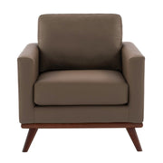 Chester Modern Leather/Mesh Accent Arm Chair With Birch Wood Base Leather Taupe Sofa Leisuremod