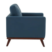 Chester Modern Leather/Mesh Accent Arm Chair With Birch Wood Base Leather Navy Blue Sofa Leisuremod