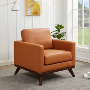 Chester Modern Leather/Mesh Accent Arm Chair With Birch Wood Base Leather Cognac Tan Sofa Leisuremod